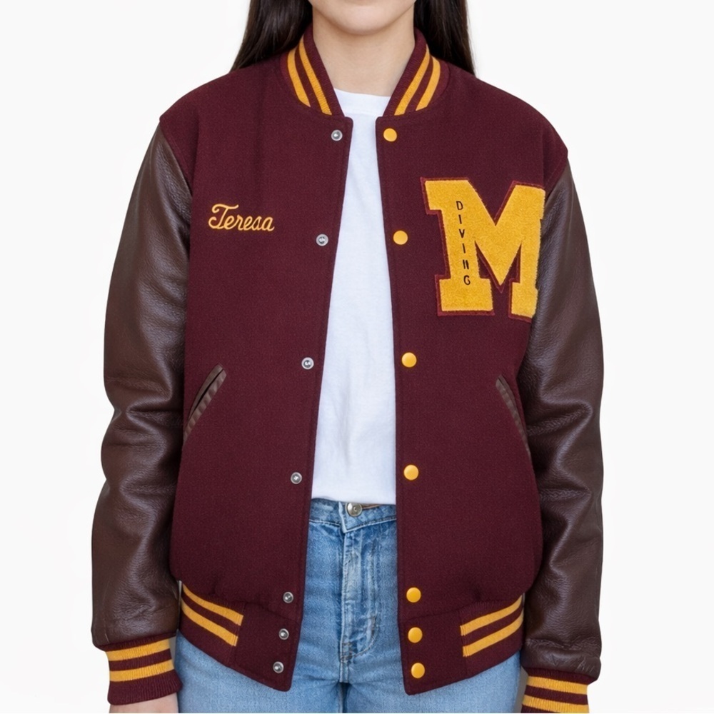 Vintage Maroon and Yellow High School Varsity Jacket, 1999
